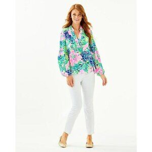 Lilly Pulitzer Shea Silk Tunic Blouse, New, Island Escape, Size XS